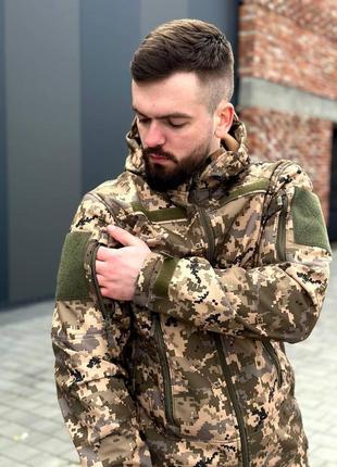 Чоловіча військова піксельна куртка soft shell демісезонна тактична куртка  з капюшоном для військовослужбовців7 фото