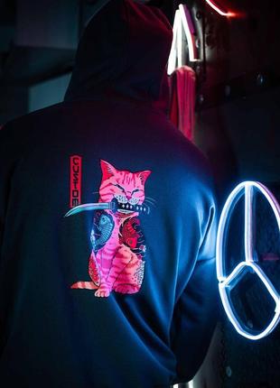 Худі оверсайз custom wear без начосу samurai cat графіт xs 2