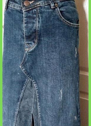 Максі спідниця джинс синя з розрізом спереду р.s, м щільний котон з еластаном3 фото