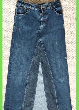 Максі спідниця джинс синя з розрізом спереду р.s, м щільний котон з еластаном6 фото