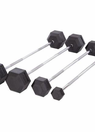 Штанга фиксированная прямая обрезиненная record rubber hexagon barbell ta-6230-25 длина-95см 25кг9 фото