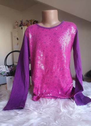 Трикотажна кофта лонгслів на 9-10 років 134-140 см кофточка кофтина паєтки