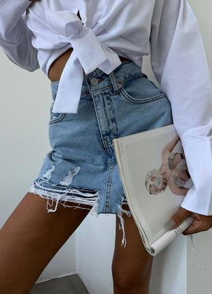 Нереально стильна джинсова спідниця шорти4 фото