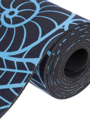 Килимок для йоги замшевий record fi-5662-17 розмір 183x61x0,3 см синій-чорний, з принтом схід2 фото
