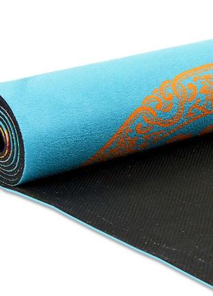 Килимок для йоги замшевий record fi-5662-31 розмір 183x61x0,3 см блакитний-червоний з принтом квітка сакури3 фото