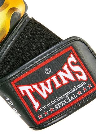 Перчатки боксерские кожаные twins fbgvl3-22 10-18 унций черный-золотой3 фото