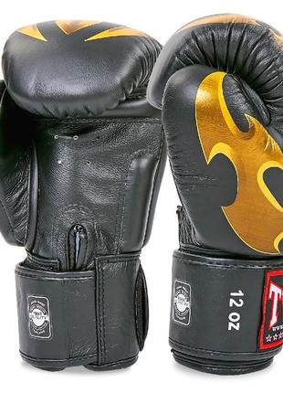 Перчатки боксерские кожаные twins fbgvl3-22 10-18 унций черный-золотой2 фото