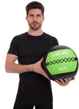 М'яч набивний для кросфіту волбол wall ball zelart fi-5168-8 8 кг чорний-зелений5 фото