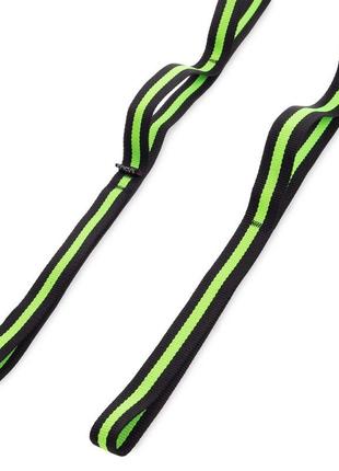 Лента для растяжки ленточный эспандер record stretch strap f040 12 петель черный-салатовый2 фото