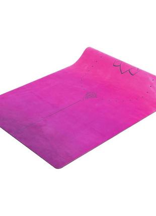 Килимок для йоги замшевий record fi-5662-36 розмір 183x61x0,3 см блакитний-рожевий з принтом "я - це любов"3 фото