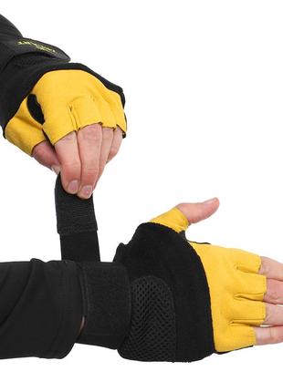 Рукавиці для фітнесу та важкої атлетики шкіряні zelart gel tech bc-3611 m-xl чорний-жовтий2 фото