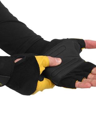 Рукавиці для фітнесу та важкої атлетики шкіряні zelart gel tech bc-3611 m-xl чорний-жовтий3 фото