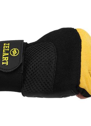 Рукавиці для фітнесу та важкої атлетики шкіряні zelart gel tech bc-3611 m-xl чорний-жовтий4 фото