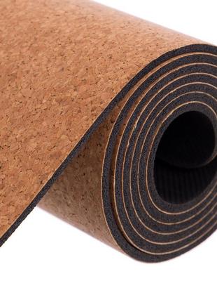 Килимок для йоги корковий каучуковий з принтом record fi-7156-9 183x61 мx0.4cм коричневий3 фото