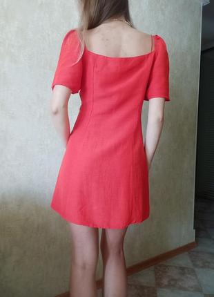 Красное мини платье с добавлением льна5 фото