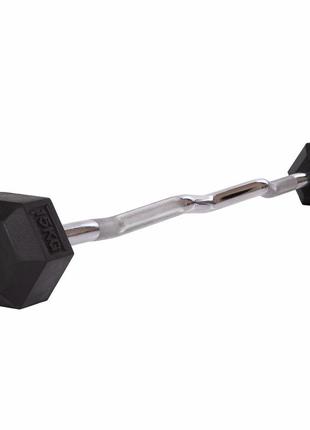 Штанга фиксированная изогнутая обрезиненная rubber hexagon barbell zelart ta-6231-15 длина-95см 15кг