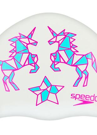 Шапочка для плавання дитяча speedo junior slogan print 808386b967 білий-рожевий