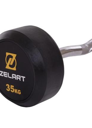 Штанга фиксированная изогнутая обрезиненная zelart rubber coated barbell ta-2687-35 длина-95см 35кг3 фото