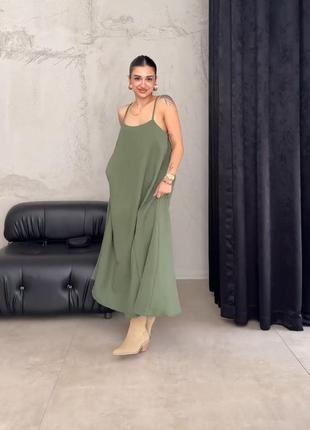 Платье миди оверсайз свободное на тонких бретелях платье черная розовая голубая белая...