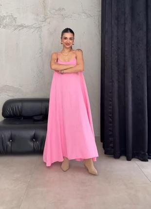 Платье миди оверсайз свободное на тонких бретелях платье черная розовая голубая белая...