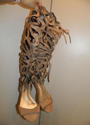 👡🌟р. 39 женские бежевые гладиаторские босоножки breckelle's на шнуровке с молнией 🌟👡5 фото