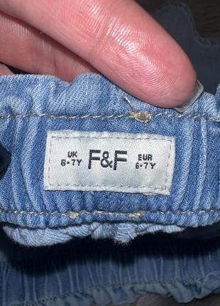 Стильные трендовые джинсовые шорты свободного кроя для девочки 6/7р f&amp;f6 фото