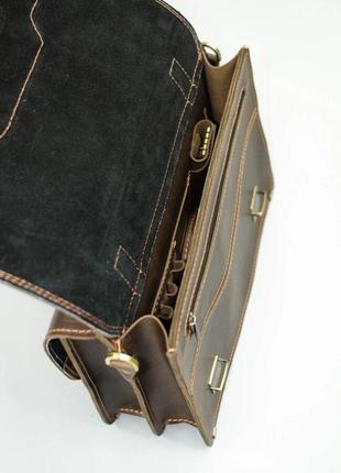 Шкіряний портфель 2 відділення коричневий вінтаж кежуал casual якісна ручна робота5 фото