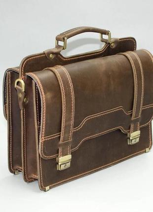 Кожаный портфель 2 отделения коричневый винтаж кежуал casual качественный  ручная работа