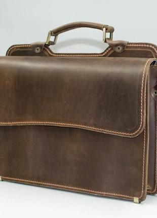 Шкіряний портфель 2 відділення коричневий вінтаж кежуал casual якісна ручна робота2 фото