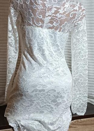 Сукня міді біла гіпюрова з прозорими рукавами, нарядне літне плаття3 фото