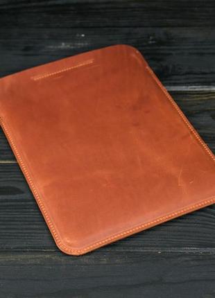 Кожаный чехол для ipad с держателем для apple pencil, натуральная винтажная кожа, цвет коньяк4 фото