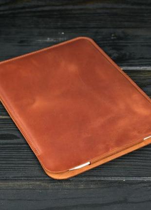 Кожаный чехол для ipad с держателем для apple pencil, натуральная винтажная кожа, цвет коньяк2 фото