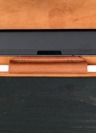 Кожаный чехол для ipad с держателем для apple pencil, натуральная винтажная кожа, цвет коньяк5 фото