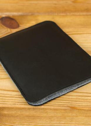 Кожаный чехол для ipad дизайн №1 с войлоком, натуральная кожа итальянский краст, цвет черный2 фото