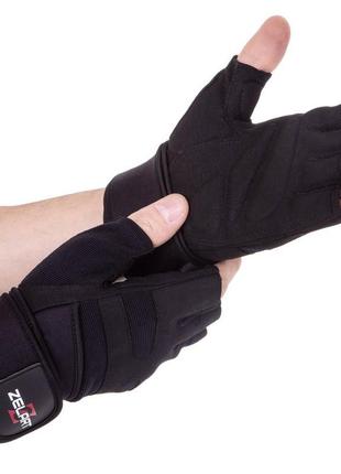 Перчатки для фитнеса и тяжелой атлетики кожаные zelart sb-161086 s-xxl черный4 фото