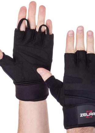 Перчатки для фитнеса и тяжелой атлетики кожаные zelart sb-161086 s-xxl черный2 фото