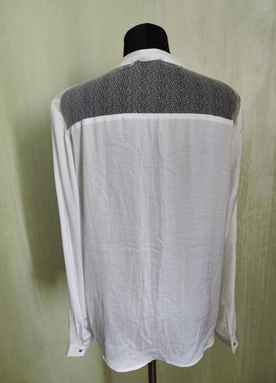Белая блузка со вставками атласная сатиновая5 фото
