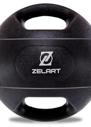 М'яч медичний медбол із двома ручками zelart ta-7827-9 вага-9 кг d-27,5 см чорний-сірий3 фото