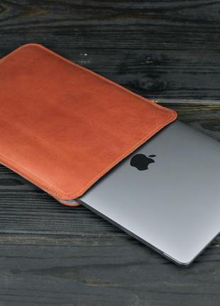 Шкіряний чохол для macbook дизайн №1 з повстю, натуральна вінтажна шкіра, колір коньяк1 фото