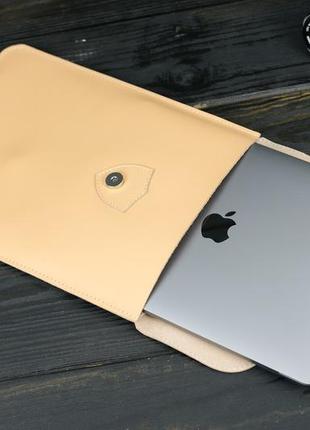 Кожаный чехол для macbook дизайн №36, натуральная кожа grand, цвет бежевый2 фото