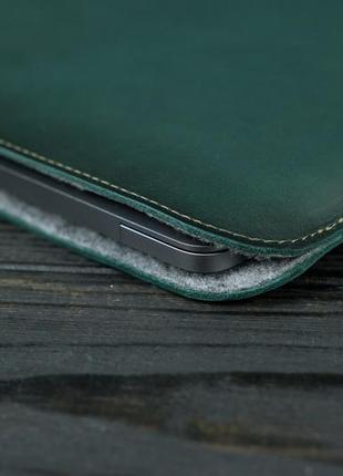 Кожаный чехол для macbook дизайн №2 с войлоком,  натуральная кожа итальянский краст, цвет зеленый2 фото
