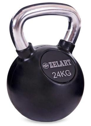 Гиря гумова з хромованою ручкою zelart ta-5162-24 вага 24 кг чорний2 фото