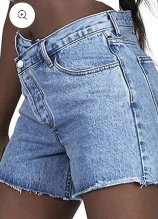 Стильные асимметричные джинсовые шорты с высокой посадкой2 фото