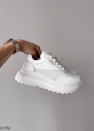 Жіночі шкіряні білі кросівки на підвищеній підошві, женские белые кроссовки натуральная кожа9 фото
