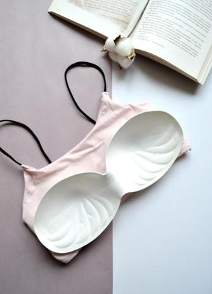 Женский короткий топ-бандо на бретелях розовый2 фото