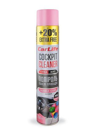 Полироль для приборной панели carlife cockpit cleaner extra mat бабл-гам 750мл