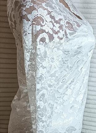 Сукня міді біла гіпюрова з прозорими рукавами, нарядне літне плаття2 фото