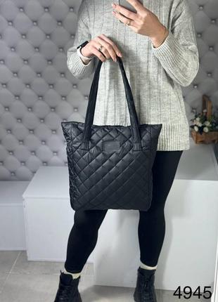 Женская стильная и качественная сумка из стеганой плащевки черная3 фото