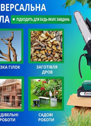 Аккумуляторная цепная мини пила на 2 аккумулятора (6 дюймов, 2 цепи, очки, перчатки, кейс)7 фото