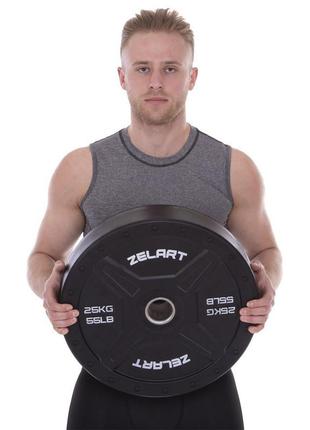 Диски (диски) бамперні для кросфіту zelart bumper plates ta-2258-25 51 мм 25 кг чорний5 фото